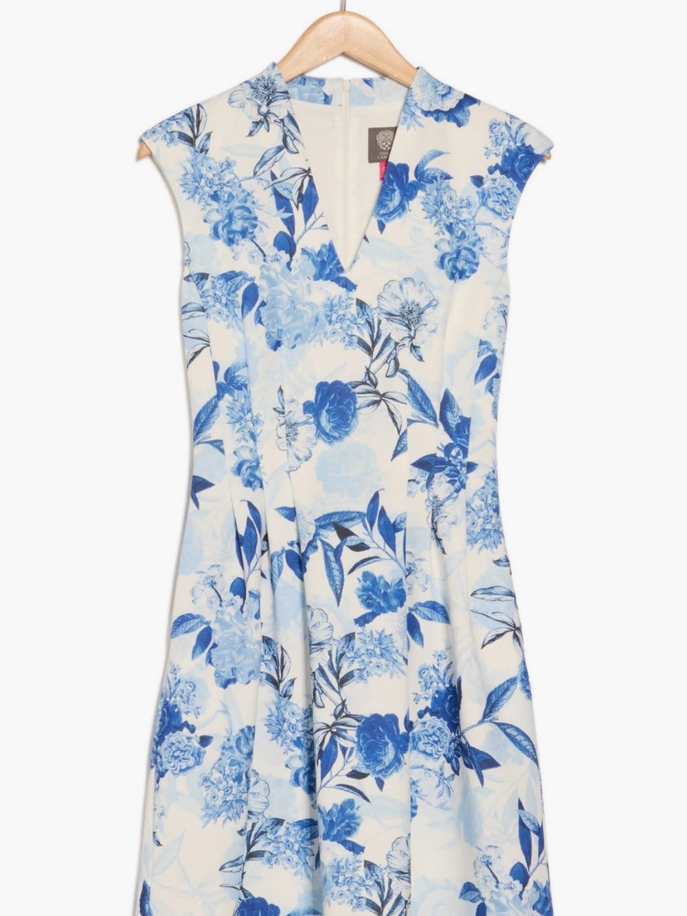 Vince Camuto Blue and White Floral Scuba Knit Fit & Flare Dress